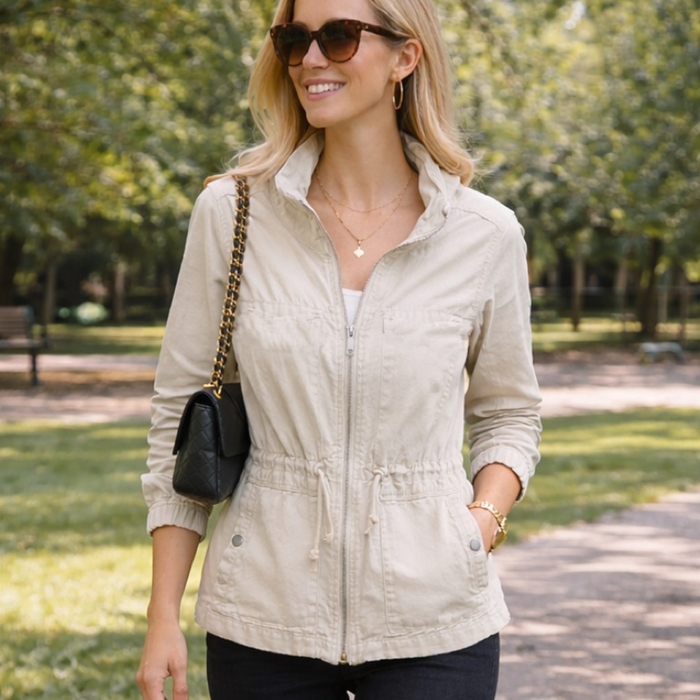 Old Navy Linen Blend Drawstring Utility Field Jacket Women’s L Ivory